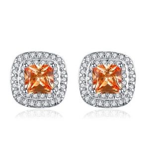 Stud Champagne Cz Crystals Silver Earrings New